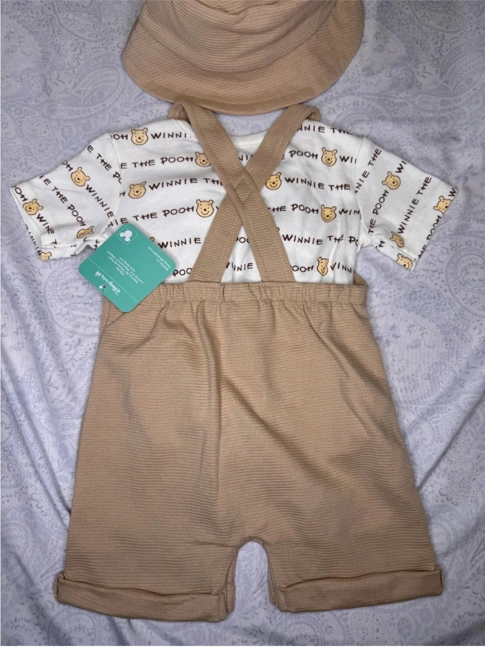 Disney Baby infant Winnie the Pooh 3 piece overalls shorts set